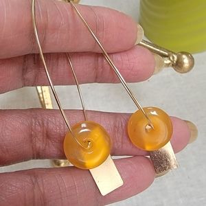 Gold Oval Hoops w/ Honey Jade and Gold Drops